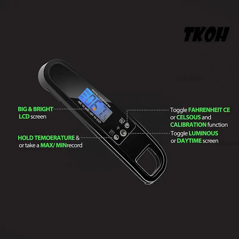 

TKOH-2X Мгновенный считывающий термометр для мяса для гриля и приготовления пищи, водонепроницаемый термометр с подсветкой и калибровкой - черный