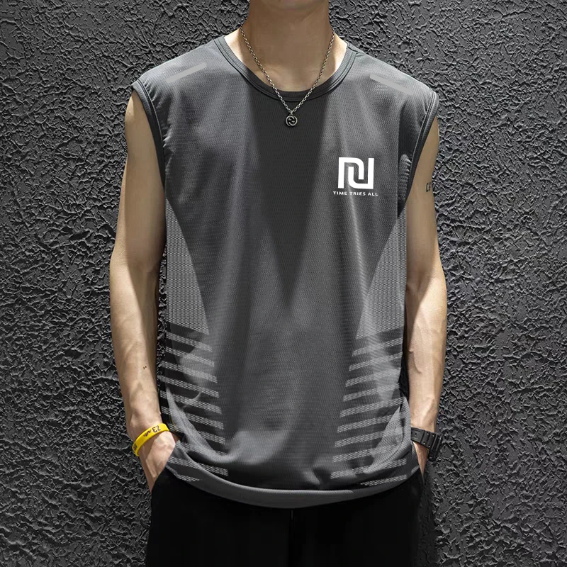 

Men's Summer Ice Silk Breathable Vest Sports Fitn Base irt Wide oulder Svel T-irt Qui Dry Faion Urban Sle