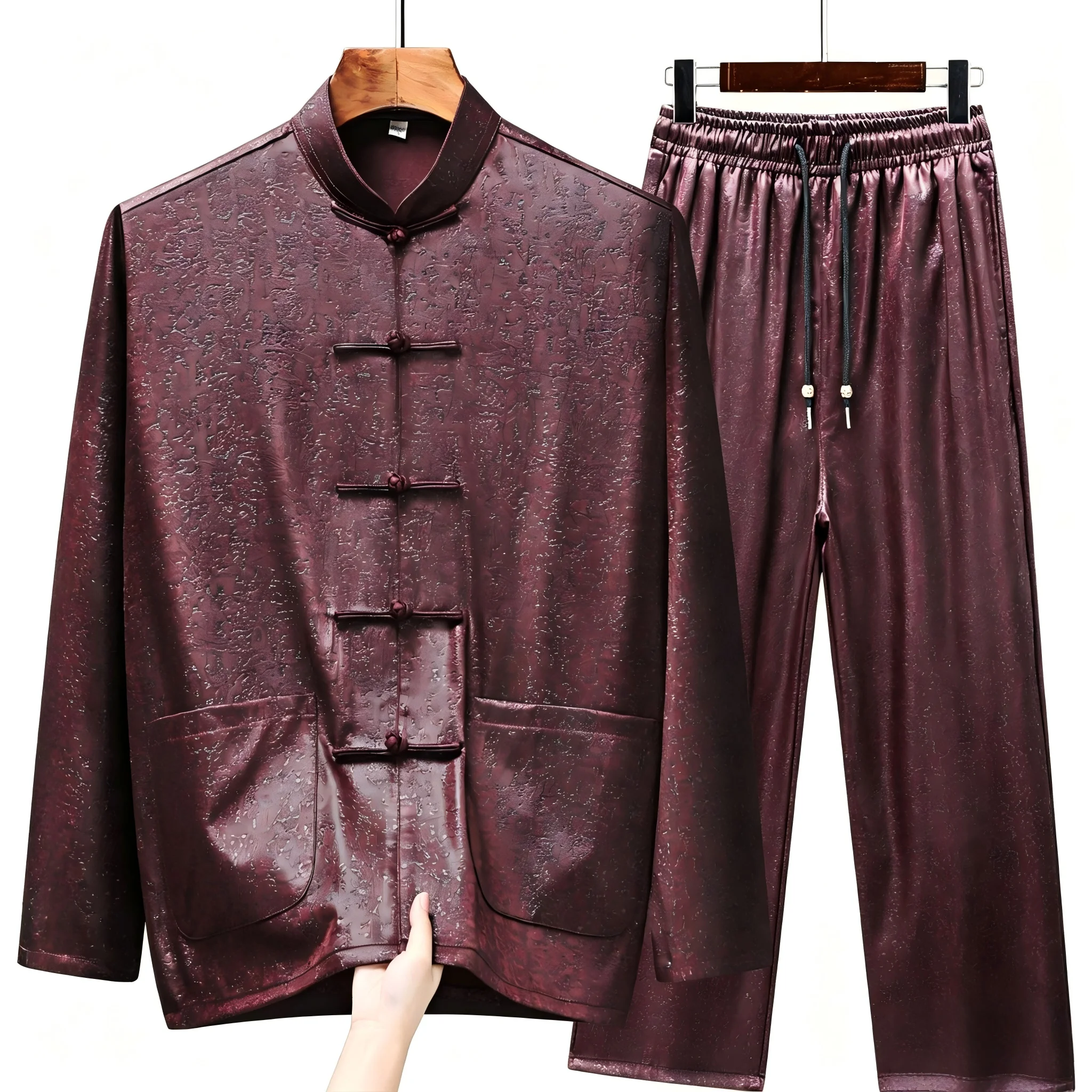 CLYFAN Men Mulberry Silk Tang Suit Short/Long Sleeve Chinese Tai Chi Uniform Traditional Kung Fu Outfit Loose Casual Set