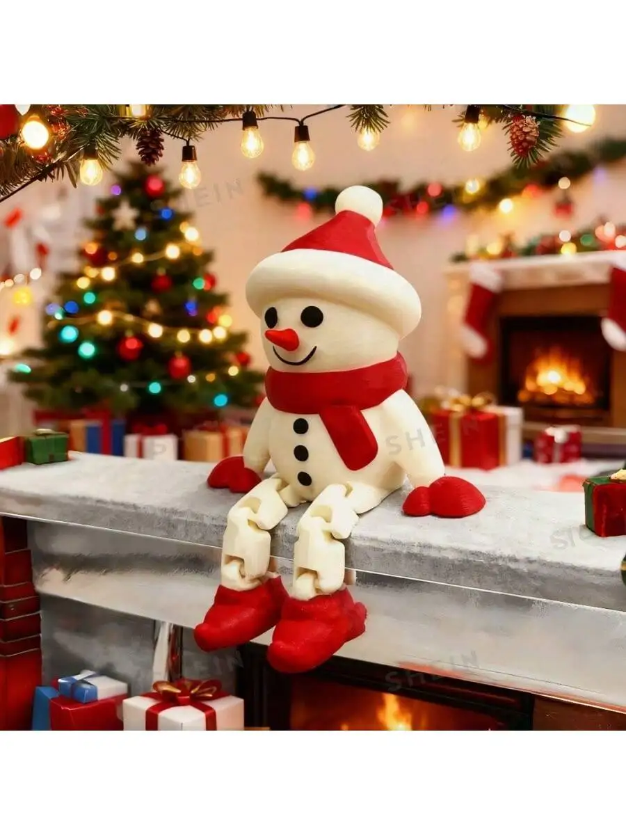 3D-Gedruckte Weihnachts-Schneemann-Figur, Bewegliche Gelenke, Niedlicher Langlebiger Kunststoff, Festliche Deko-Figur für Zuhause, Büro, Party