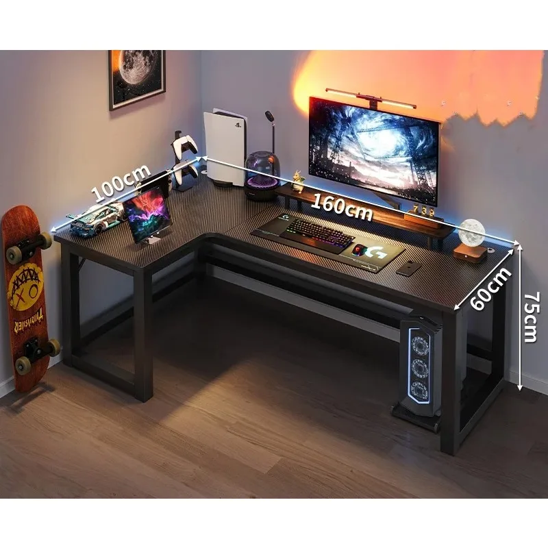 Modern Home Hoek Esports Tafel Computer Speltafel Desktop Metalen Frame L-vormig Desktop Bureau Boekenplank Gecombineerd Slaapkamerbureau
