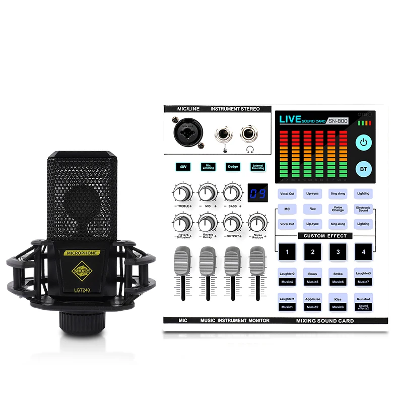 Audio Interface Set With U68 Wireless Microphone RGB Mixer Sound Card 48V Phantom Power For Podcast Studio