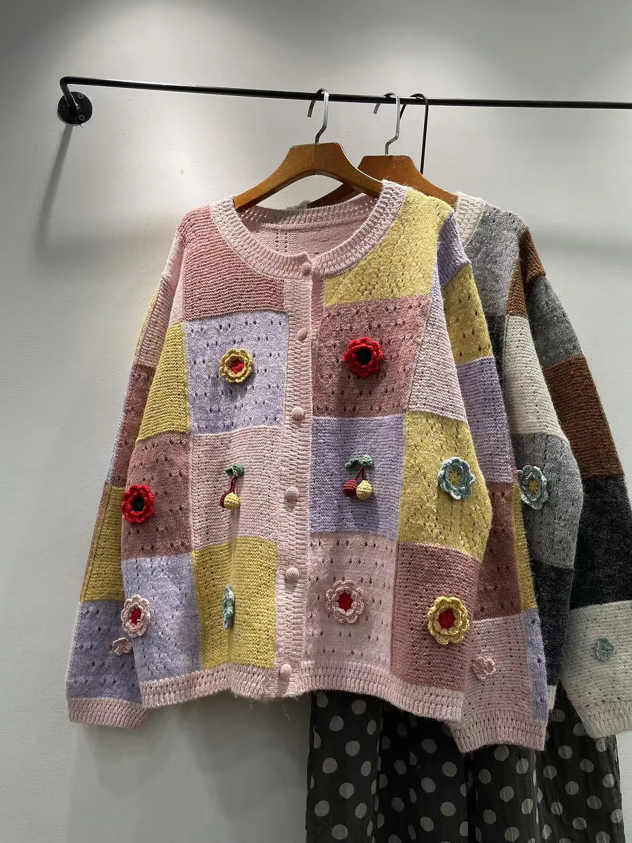 

Autumn Winter Women's Loose Long Sve Sweater Cardigan Single Button Blo Patch Warmth Decorative oulder Insert round Ne