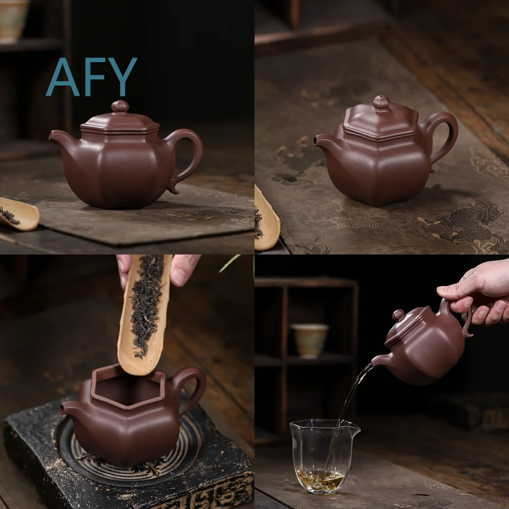 Handmade Yixing Zisha Teapot for Tea Ceremony Art Collectible Pottery Tea Set with Authentic Purple Clay Six-Sided Lotus