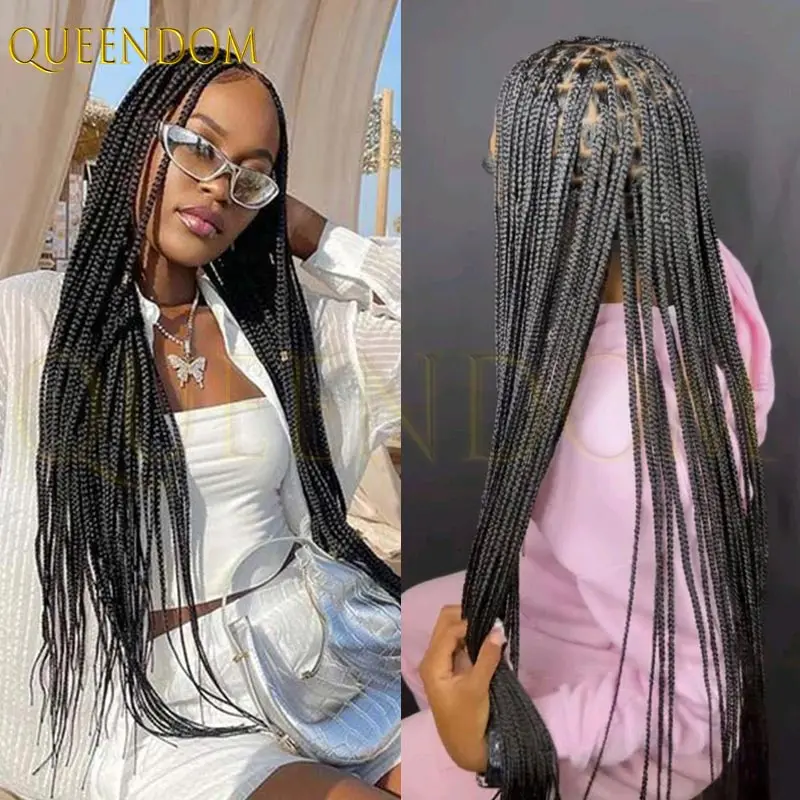 36 "صندوق Knotless جديلة شعر مستعار اصطناعي كامل الدانتيل شعر مستعار مضفر للنساء السود كورنو صندوق الضفائر الدانتيل شعر مستعار أمامي سهلة التركيب