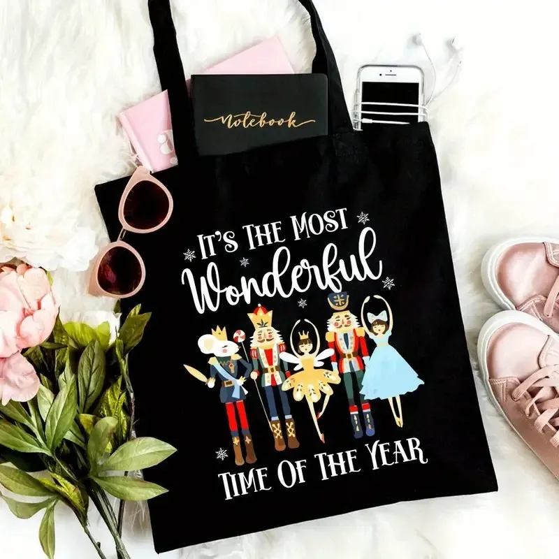 Bolso de mano de lona con diseño de Cascanueces navideño, bolso de gran capacidad para exteriores, picnic, fiesta, compras de viaje con estampado de soldados de juguete
