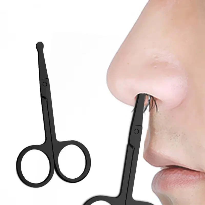 Unisex Stainless Steel Black Nose Hair Scissors Round Head Safe Design Uses for No Hurt Trimming Personal Grooming Tool