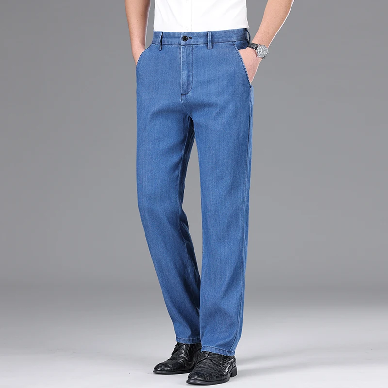 Jeans Men's Trousers Spring/Summer Thin Lessel Quick-Drying Cool Business Casual Pants Men's Casual Business All-Match