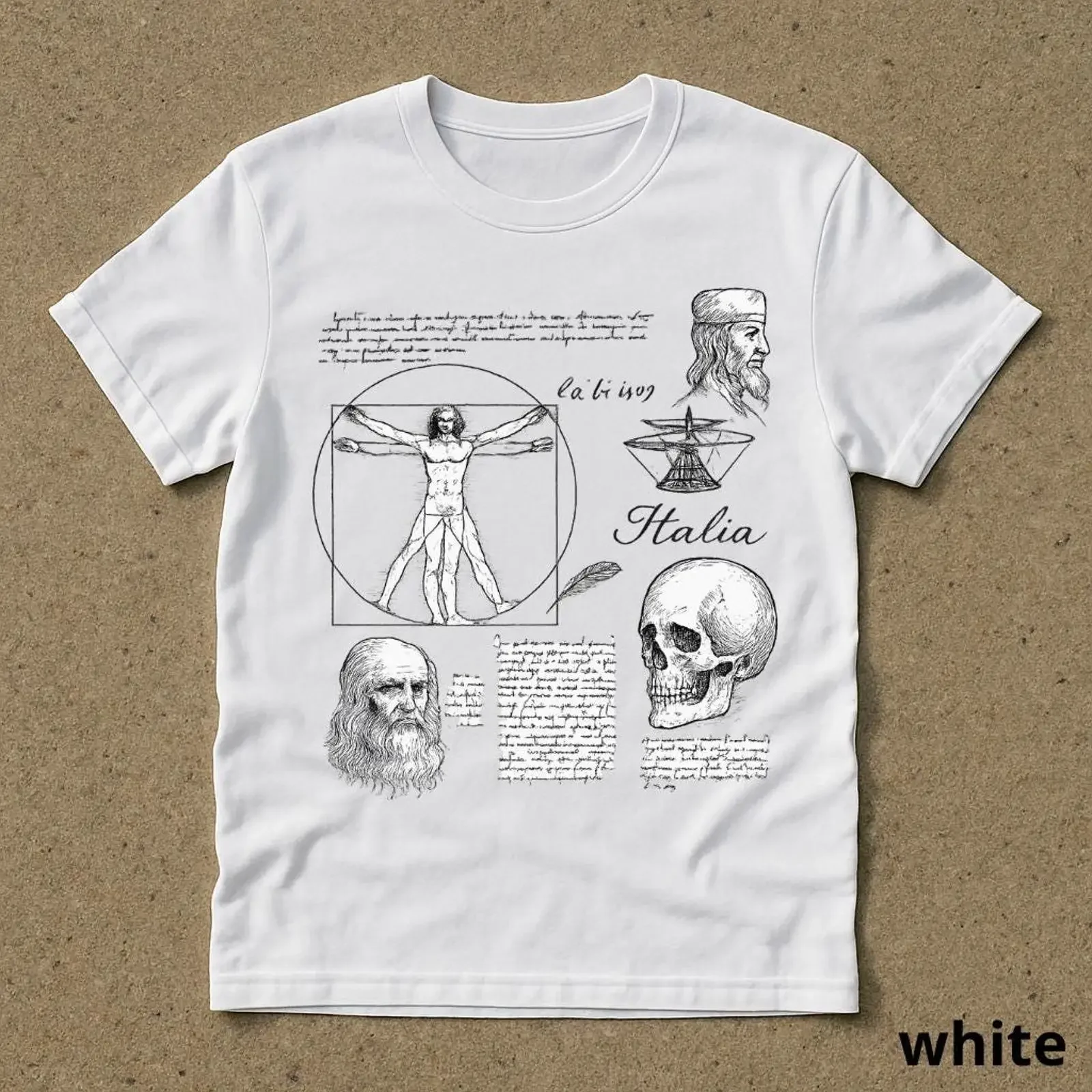 Da Vinci Vitruvian Man Vintage T Shirt Italian Renaissance Anatomical Sketch Art Grunge Science  vintage Washed Soft
