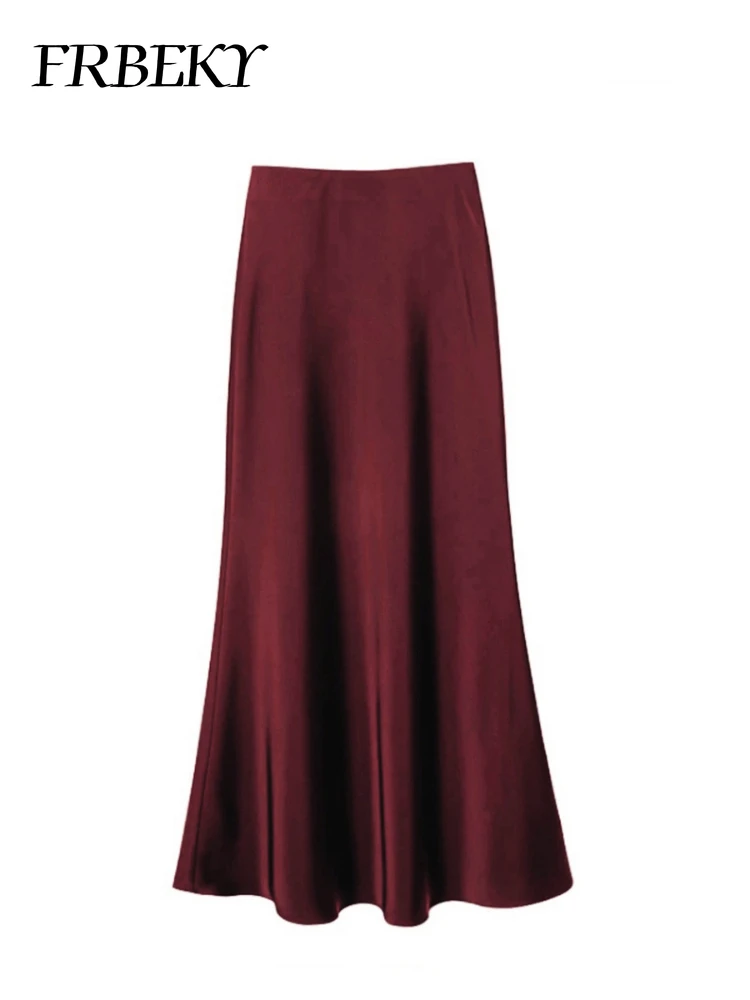 가을 하이웨이스트 얇은 중간 길이 새틴 하프 바디 스커트, 퓨어 컬러 패키지 힙 피쉬테일 스커트, 신축성 허리 하프 바디 스커트