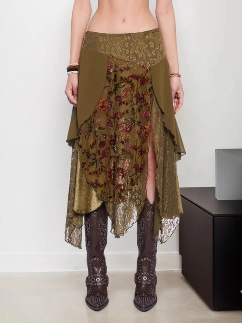 

Casual Temperament Floral Irregular Skirt Women's Leisure Ele Asymmetrical Skirt Girl's PU Material Autumn Season