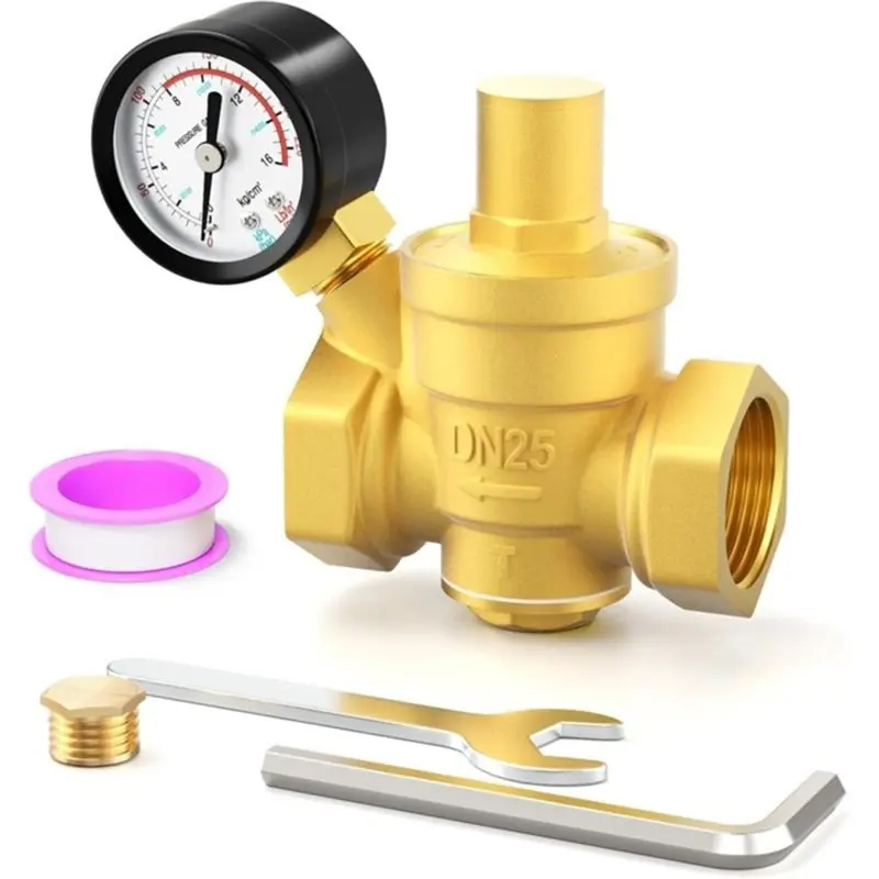 

SHGO-Adjustable 1 Inch Brass For Pipe Fitting Water Pressure Regulator, DN25 Pressure Reducing Valve,With 0- 220PSI Gauge