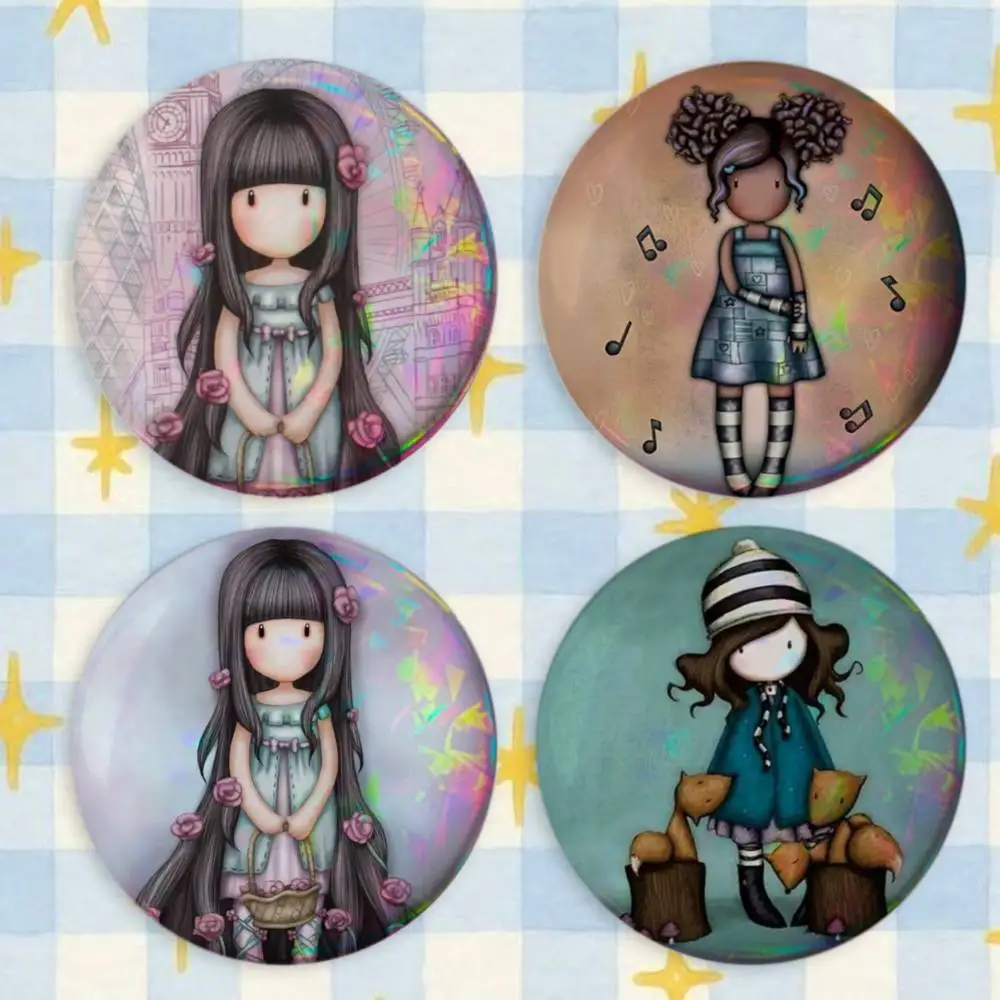 Cute S-Santoro G-Gorjuss Badges Button Round Creative Pin Brooch Badge Bag Decor Accessories Fans Collect Friends Gifts