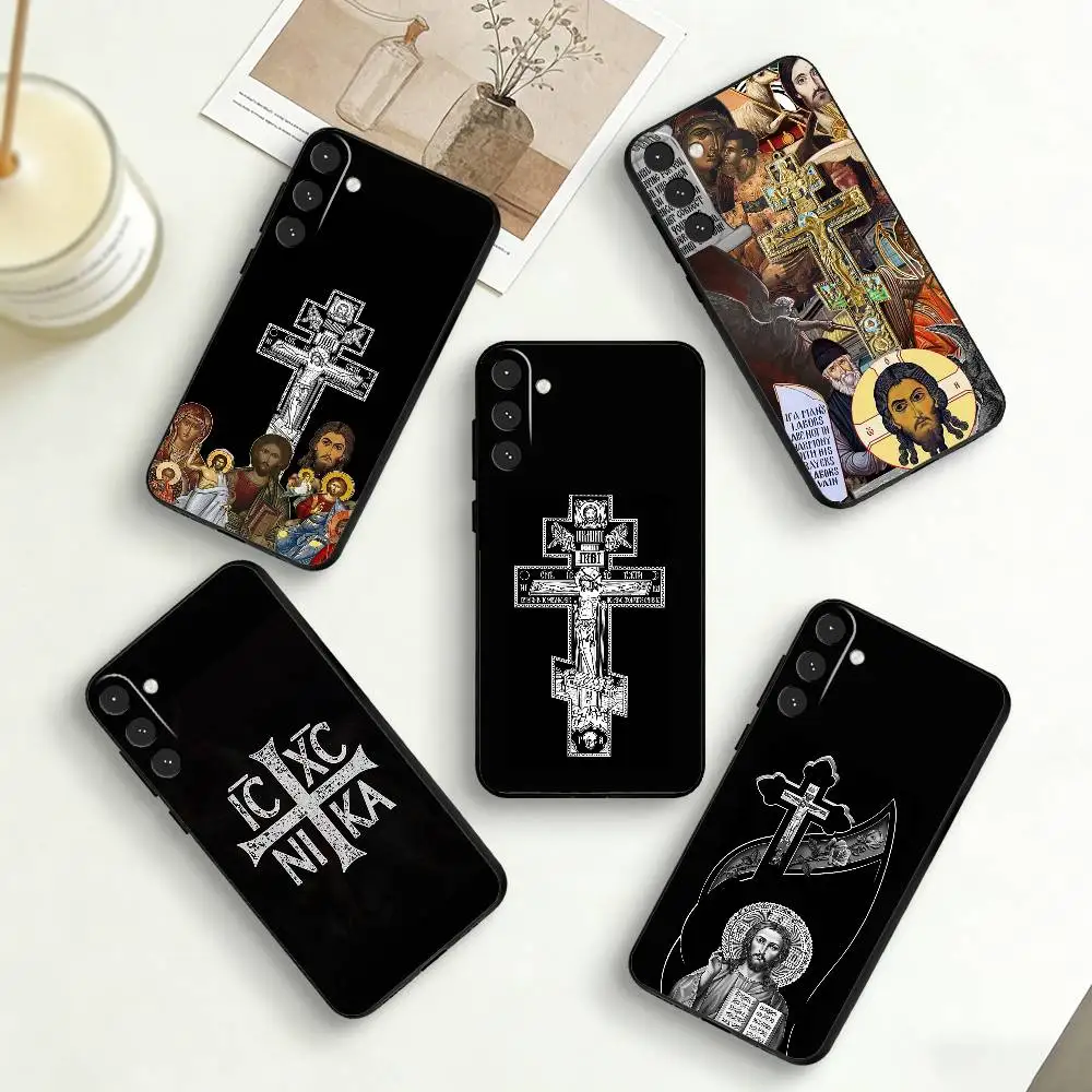 Eastern O-Orthodox Cross Phone Case For Samsung Galaxy A73,A72,A71,A70,A53,A52,A51,Others Soft Black Cover