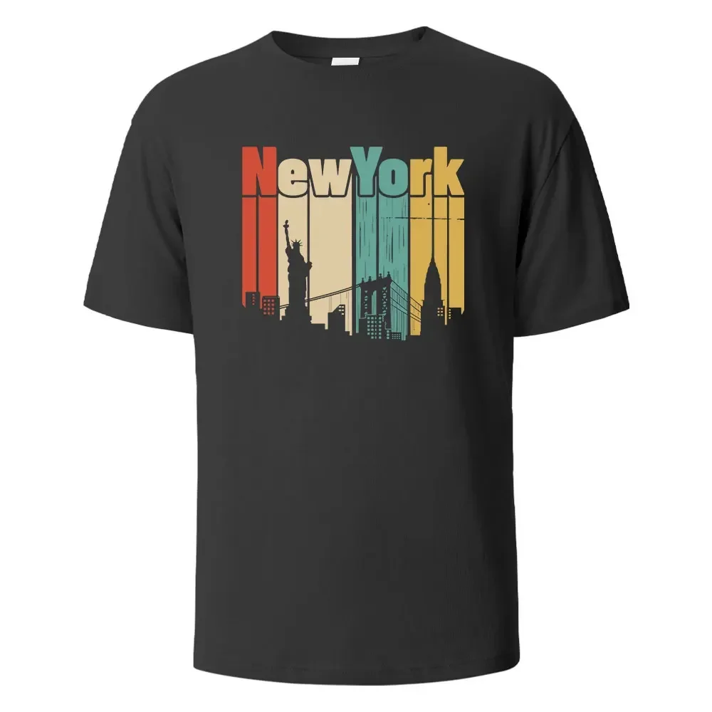 NewYork Grephic Printing Men's T-Shirts Fashion Summer Tops Loose Oversized 100% Cotton Short-Sleeves Casual Hip Hop Clothing