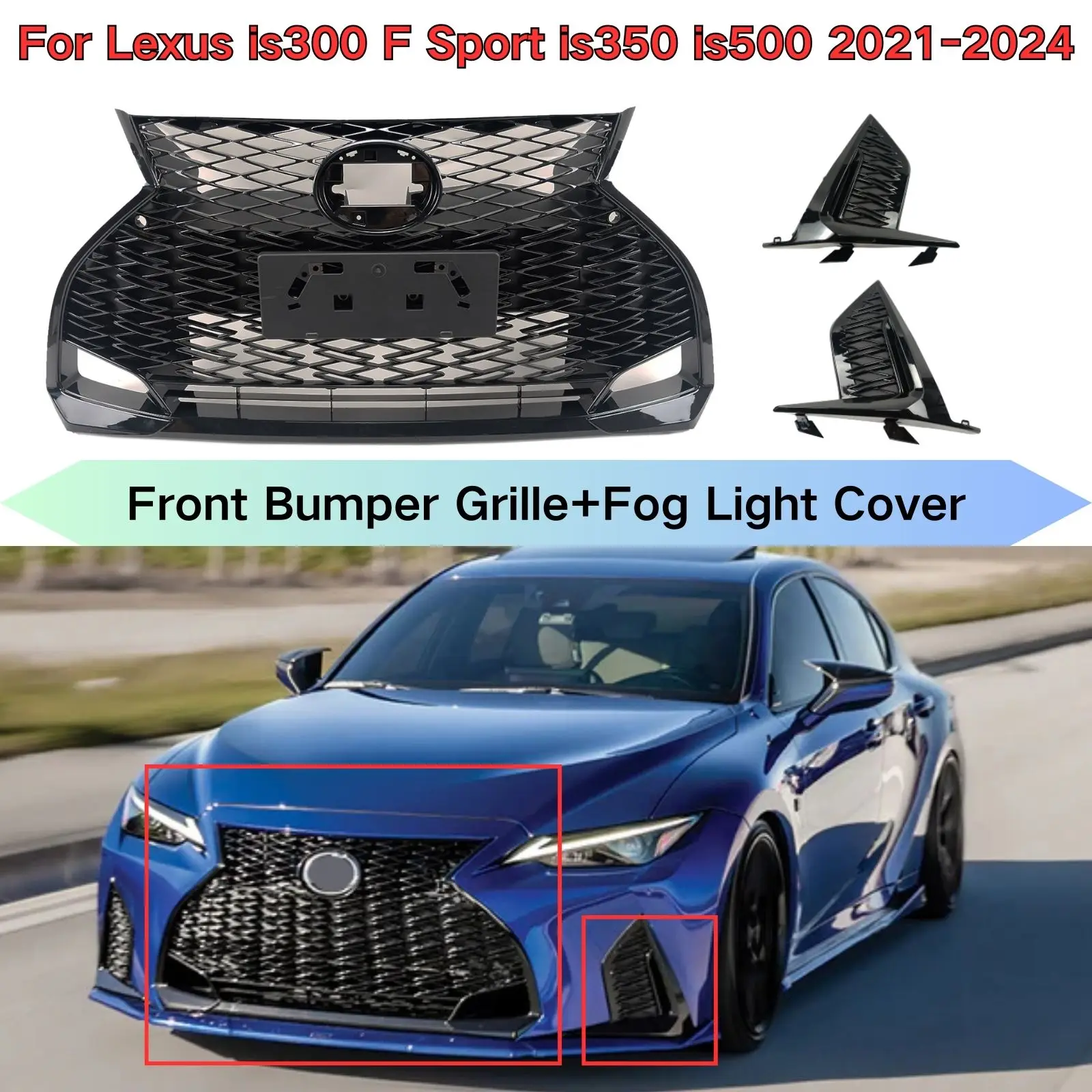 For Lexus Is300 F Sport Is350 Is500 2021-2024 Front Bumper Grille And Fog Light Cover A Set Accessories Left Right  Body Kit