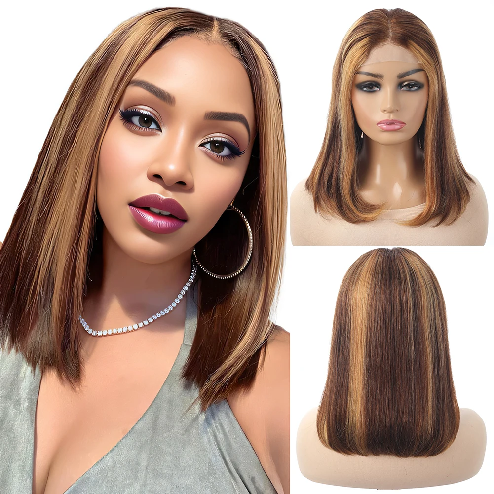 

4x4 Lace Front Bob Wigs 4/27 Honey Blonde Straight Short Bob Wig Bob Wig Human Hair Bob Lace Front Wigs Human Hair