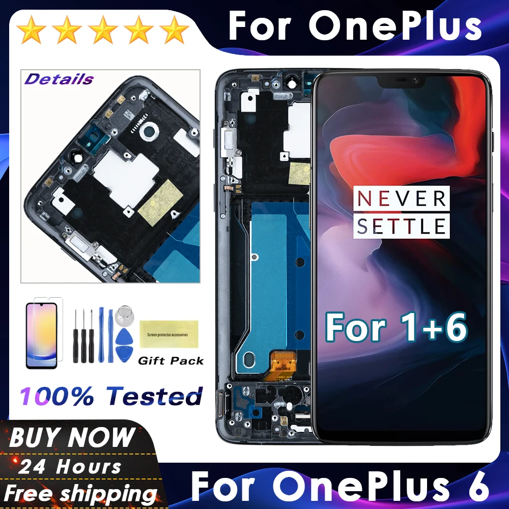 6.28'' Original For Oneplus 6 LCD Display Touch Screen With Frame Digitizer Assembly Replace For One plus 6 A6000 A6003 Display