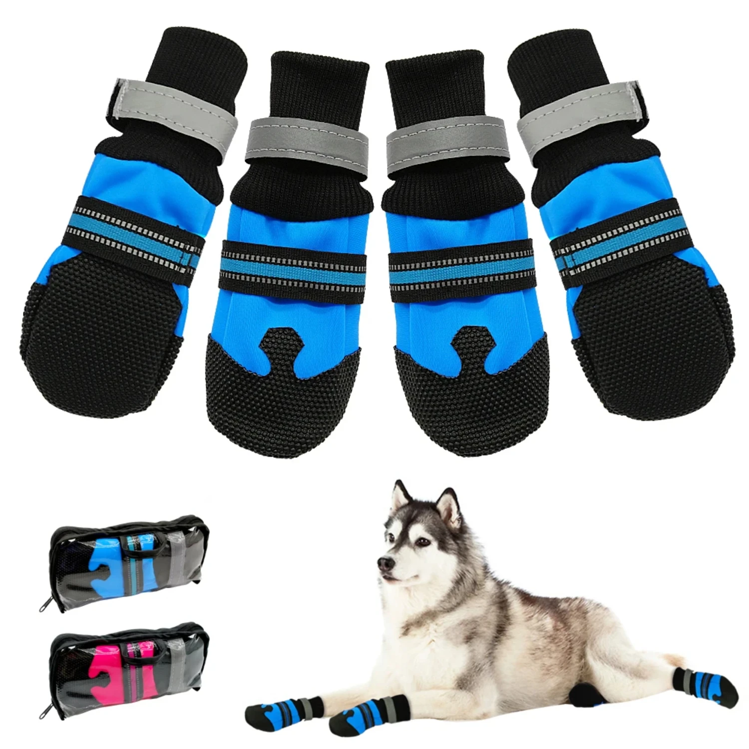 

4pcs Waterproof Winter Pet Dog Shoes Anti-slip Snow Pet Boots Paw Protector Warm Reflective For Medium Large Dogs Labrador Husky