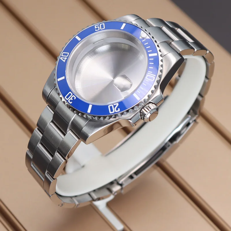 40mm caixa de relógio de luxo pulseira vidro safira para submarinista nh35 nh36 nh34 nh72 miyota 8215 eta 2824 acessórios relógio 120 clicks