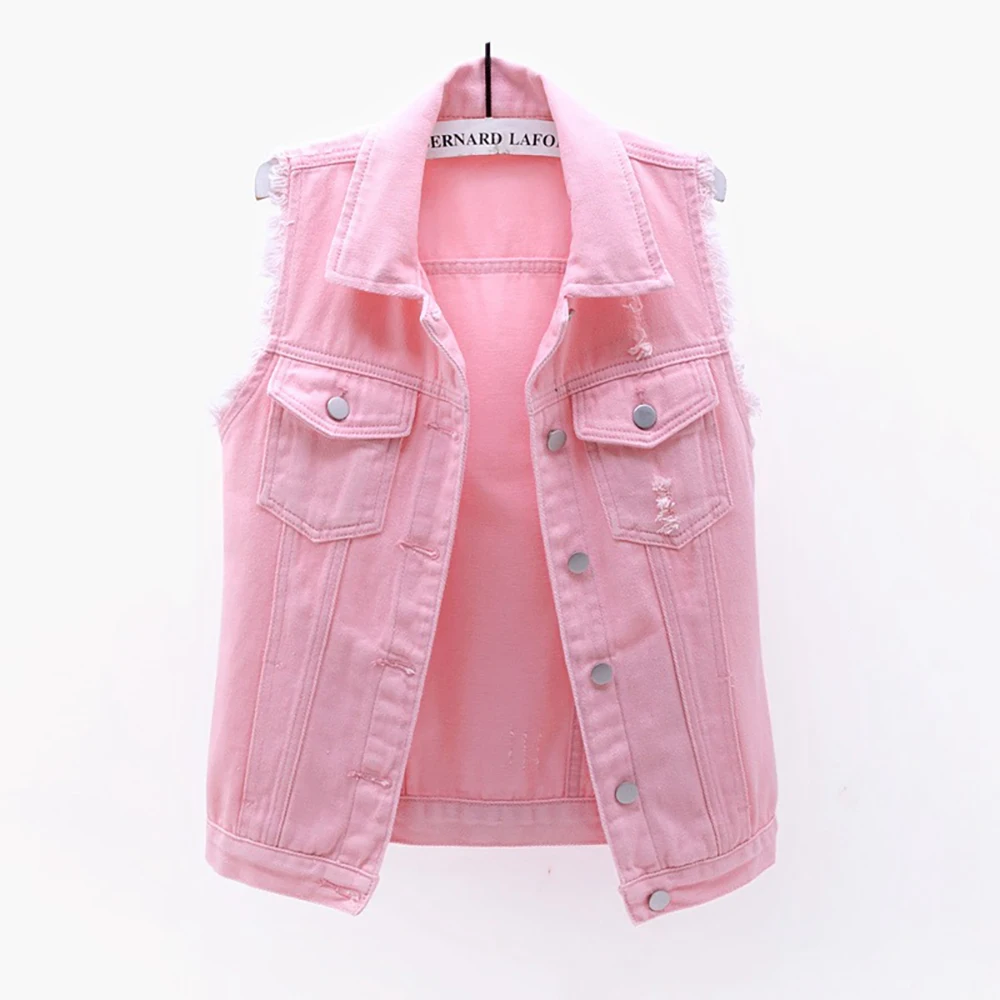 

S-7XL Sleeveless Women Denim Jacket Spring Autumn Casual Ripped Tassels Jeans Vest Coats Outerwear Streetwear Female Waistcoat