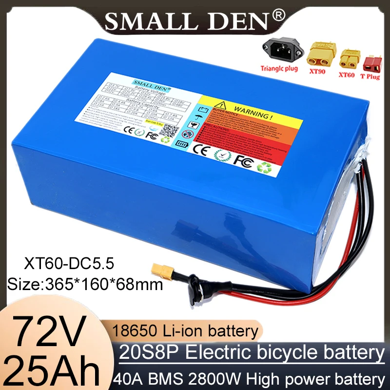 New 72V 25Ah 18650 20S8P lithium battery pack, built-in BMS 2800W motor, high-power rechargeable battery, electric scooter