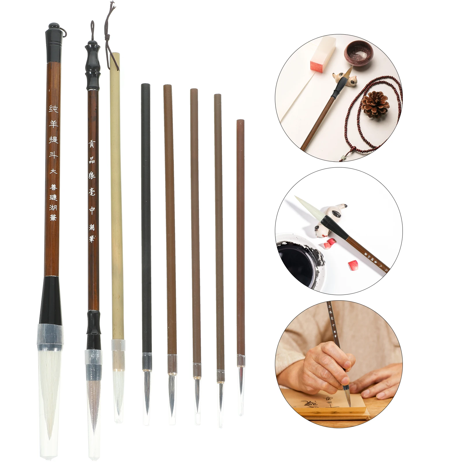 

1 Set Chinese Traditional Calligraphy Brush Pens Wood Handle Ink Painting Tool For Art Watercolor Drawing Writing Stationery Kit