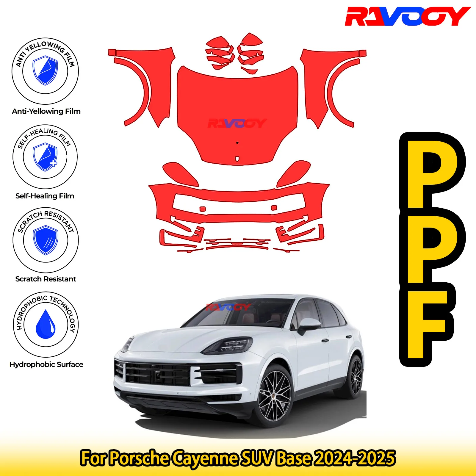

Для Porsche Cayenne SUV Base 2024-2025 глянцевая матовая черная предварительно вырезанная передняя PPF комплект защитная пленка для краски