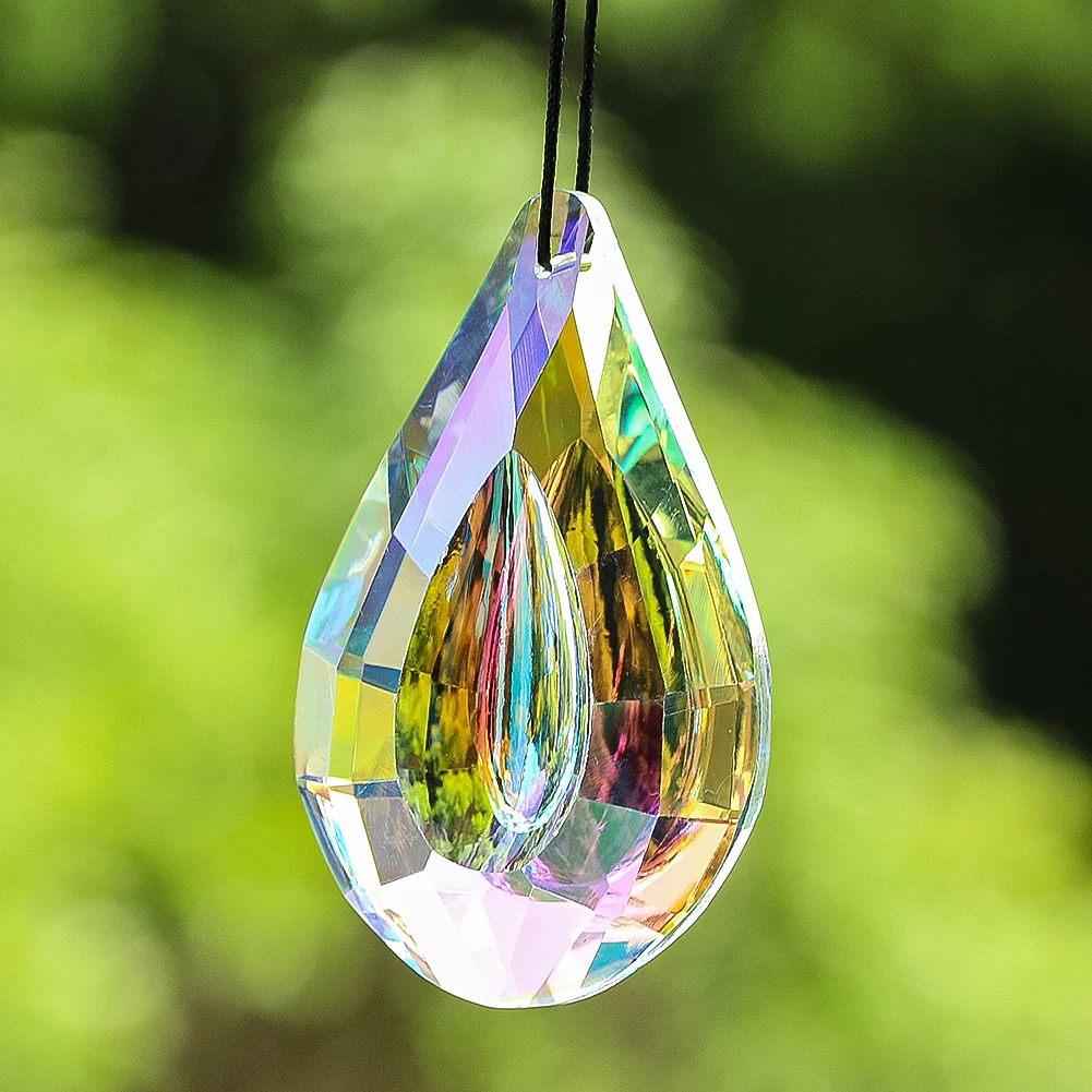 teardrop shape crystal pendant obra de vidro prisma facetada sun catcher chandelier wind chime acessorio decoracao do jardim 76 mm ab 01