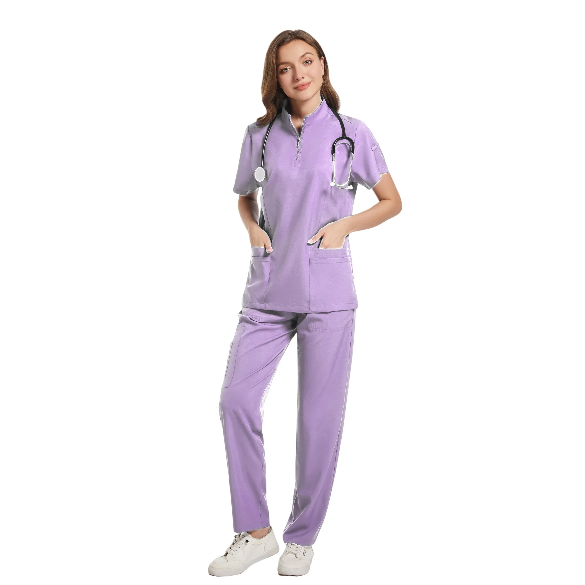 Manga Curta Médica Scrubs Conjuntos, Blusa, Uniforme de Enfermeira, Uniforme Hospitalar, Salão Workwear, Macacão Hospitalar