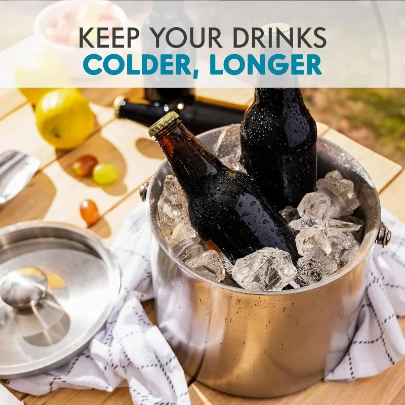 3/4L الفولاذ المقاوم للصدأ معزول دلو للثلج جدار مزدوج حوض المشروبات مريح حمل مقبض حاوية الجليد أدوات البار #2