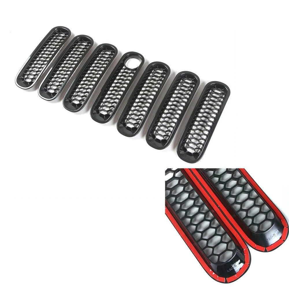 Kit de inserções de malha para grelha frontal, grade de malha com clipe de favo de mel com furo de bloqueio para jeep wrangler jk 2007-2017