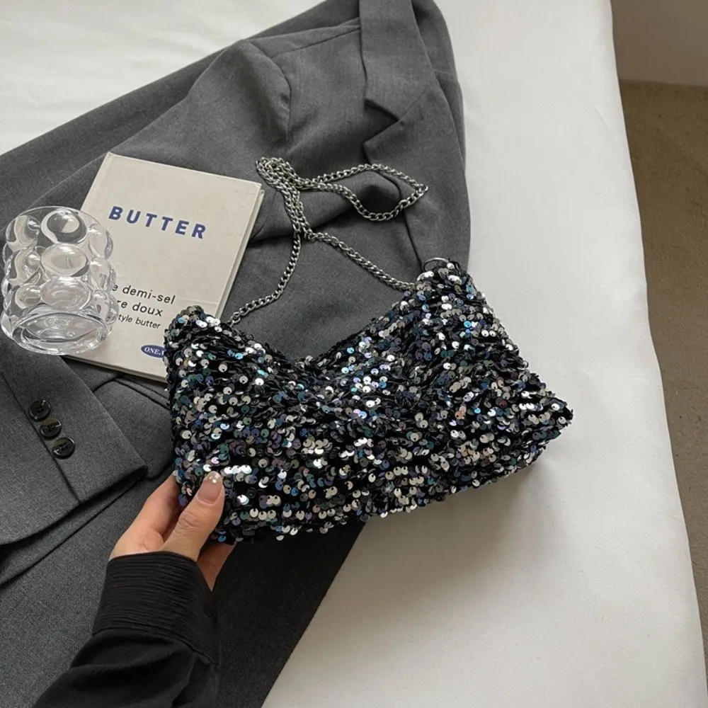 Fashion Handbags Bling Shoulder Bag Chain Strap Sequins Glitter Tote Bag Korean Style Evening Banquet Bag Women