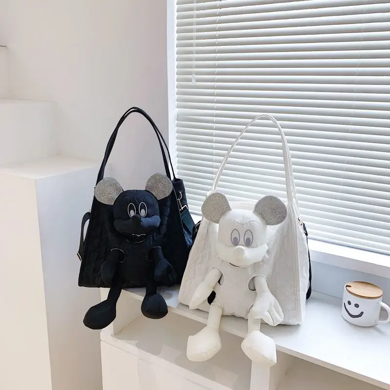 

Модная легкая роскошная женская сумка через плечо с Микки Маусом, инкрустированная бриллиантами, трехмерный универсальный рюкзак