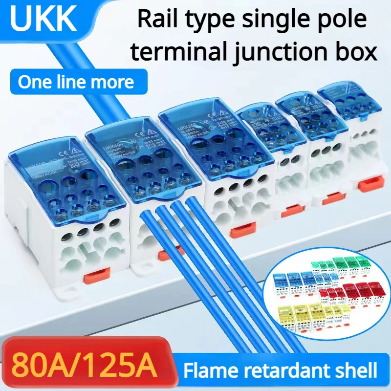 Terminal Block UKK80A/125A Electric Wire Connector 1 in many Out Din Rail distribution Wiring Accessories Blue Yellow Green Red