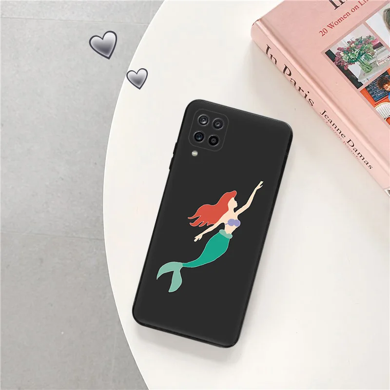 Phone Case for Samsung Galaxy A31 A32 A33 A34 A51 A52 A53 A54 A71 A52S A72 A73 4G 5G Little Mermaid Girl Shell Black Cases Cover