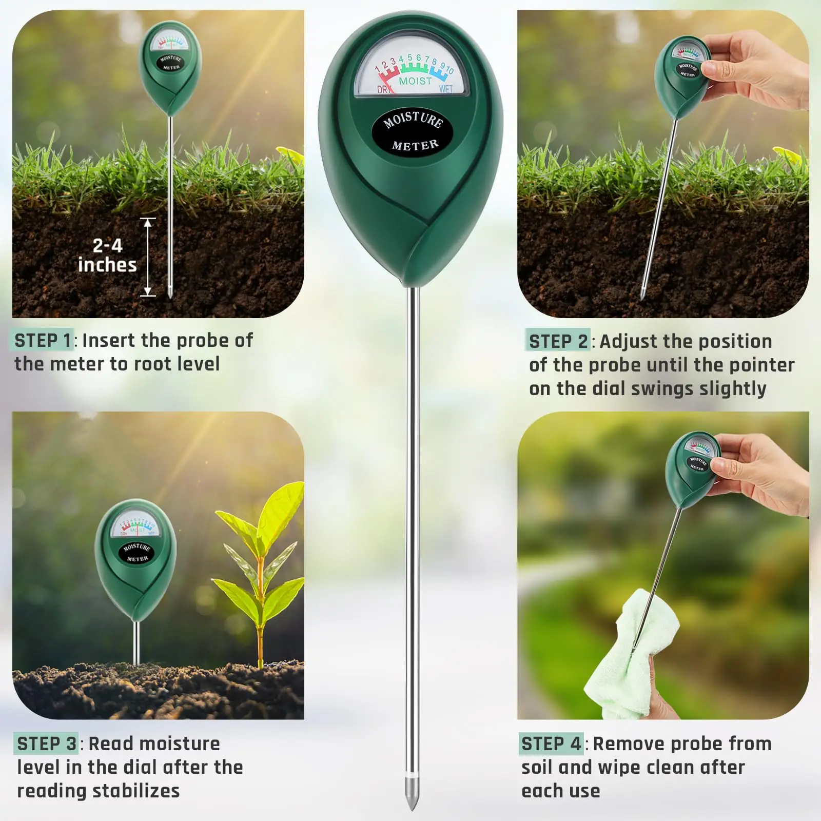 3-in-1 Plant Moisture Meter, pH/Light Meter Soil Test kit for Indoor, Soil Moisture Meter for House Plants for Garden Lawn, Farm