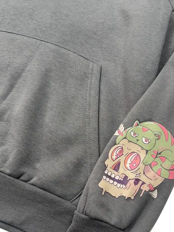 เสื้อฮู้ดลายโครงกระดูก ผ้าบาง ใส่เป็นเสื้อตัวในได้  สำหรับคู่รัก สไตล์สตรีทแวร์ ผ้าฝ้ายผสมโพลีเอสเตอร์ ลำลอง แขนยาว