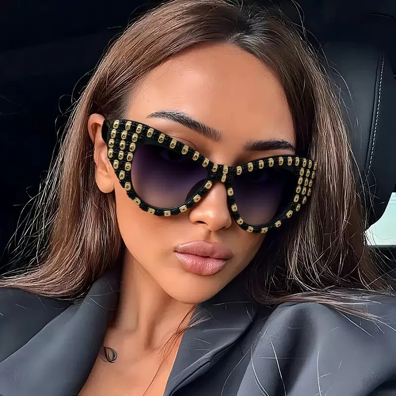 2025 Vintage Übergroße Sexy Cat Eye Damen Sonnenbrille Bunte Perlen Retro Sonnenbrille Party Fashion Shades UV400 Outdoor