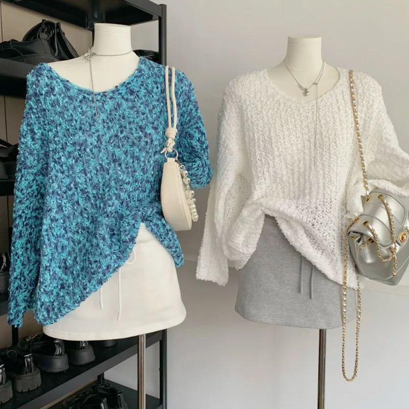 

New Autumn Winter Solid Pullover Sweater Loose Lazy Style Soft Waxy Sweater Design Top for Women