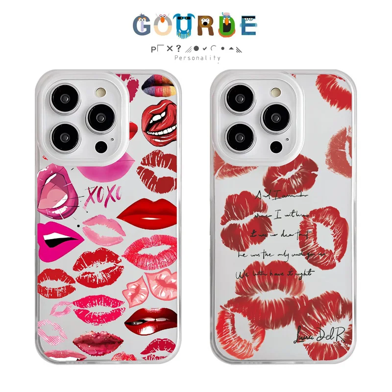 Gourde Unique Sexy Lips Printed Kiss Clear Frosted Case for Iphone 16 15 14 12 13 11 Pro Max IP 7 8 Plus XR Xs Max Silicone Cove