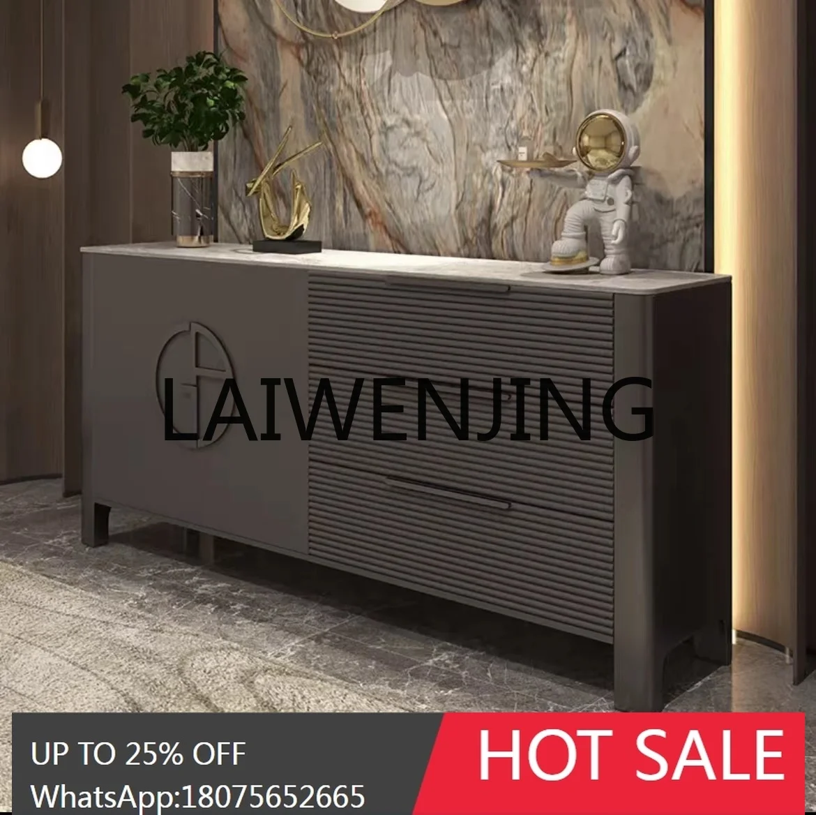 Affordable Luxury Style Solid Wood Entrance Cabinet Guest Stone Plate Storage Home Storage Cabinet Door Home Large Capacity