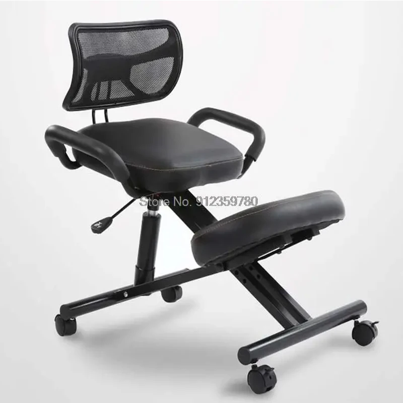 Ergonomically Designed Knee Chair with Back and Handle Office Kneeling Chair Ergonomic Posture Leather Black Chair With Caster