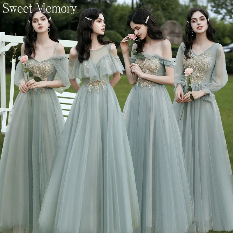 N102 Customized Green Bridesmaid Dresses Sweet Memory Mesh Tulle Appliques Lace Elegant Dress Women for Wedding Party Robe