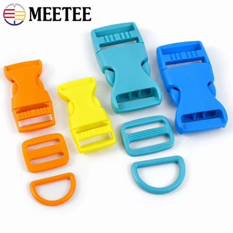 5Sets Meetee 15/20/25mm Plastic Release Buckle with D Ring Tri Glide Slider Clasp Bag Strap Dog Collar Adjust Hook DIY Accessory