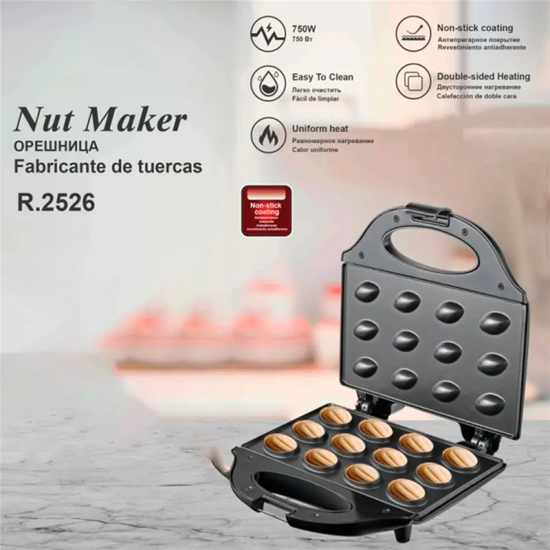 NEW!A61I Walnut Cake Waffle Maker 12-Hole Electric With Nuts Biscuit Maker- Non-Stick Surface EU Plug For Baking Business