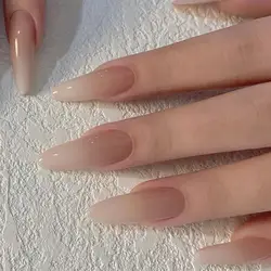 24pcs Simple Gradual Fake Nails Press on Long French Ballerina Nail Art Reusable Almond False Nails Acrylic Full Cover Tips