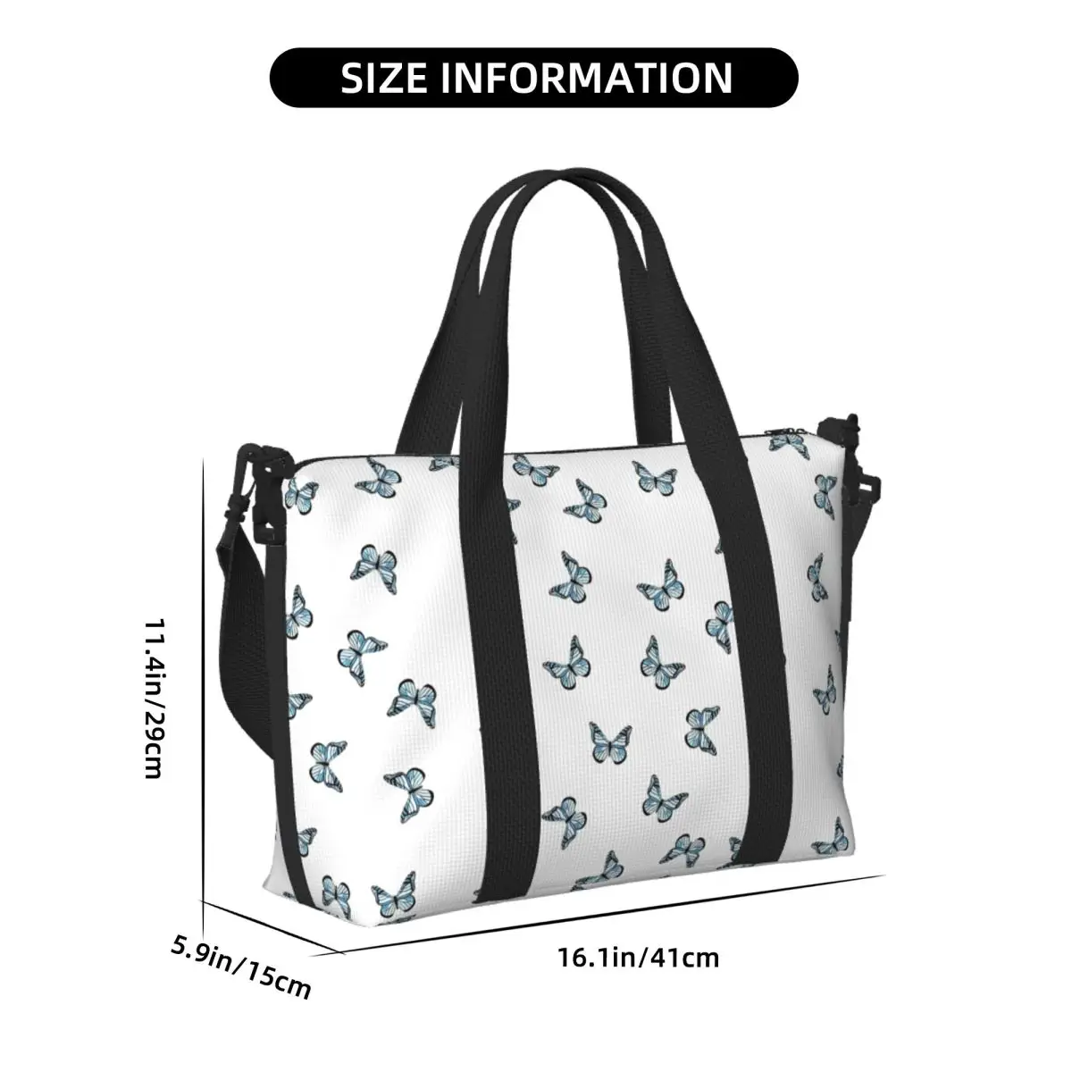 Custom Blue Pastel Butterflies Beach Travel Bag Large Capacity Tote Bags for Gym Yoga Women Shopping Duffle Shoulder Bag