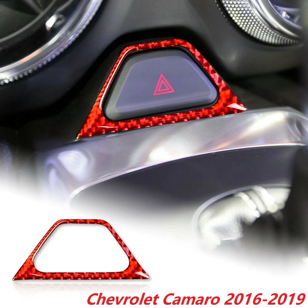 Red Emergency Warning Light Switch Button Cover Trim Carbon Fiber for Chevrolet Camaro 2016-2019