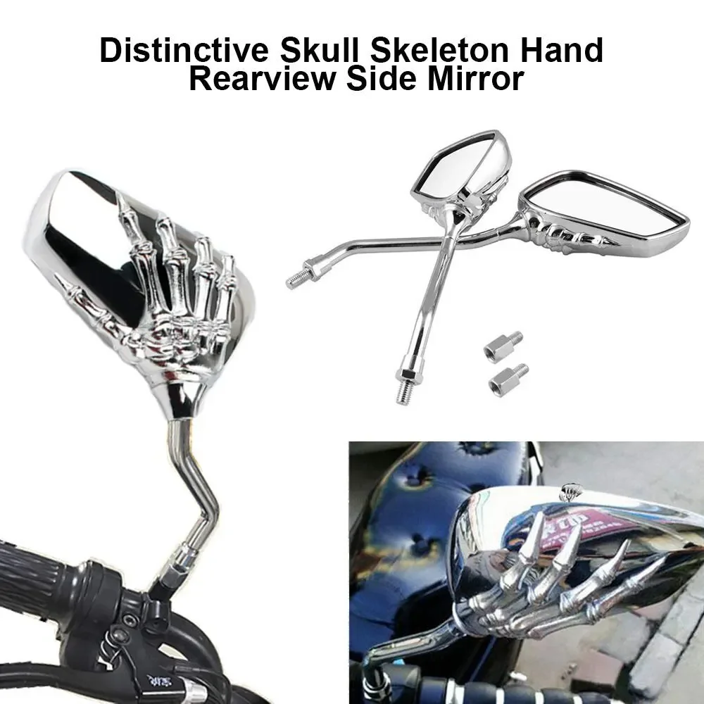 for Motorbike E-Bikes ATV with 10 Universal Motorcycle Scooter Chrome High Definition Skeleton Hands Claw Side Rear View Mirrors image 2